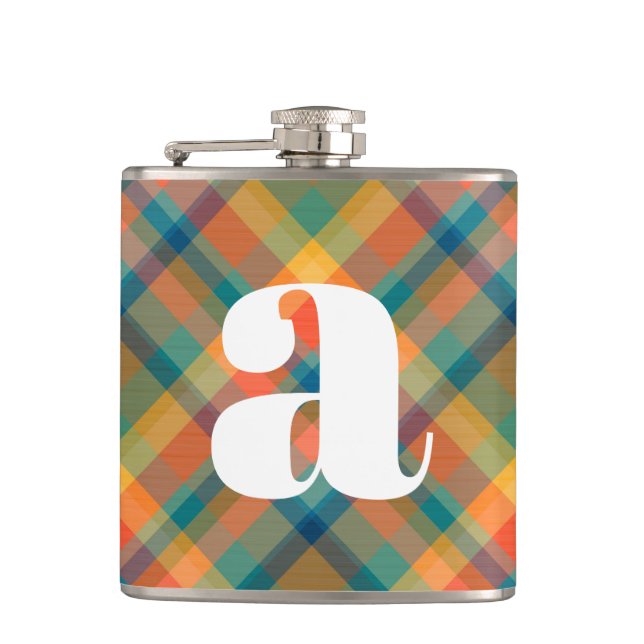 Monogram Initial Rustic Wedding Tartan Plaid Flachmann (Vorderseite)