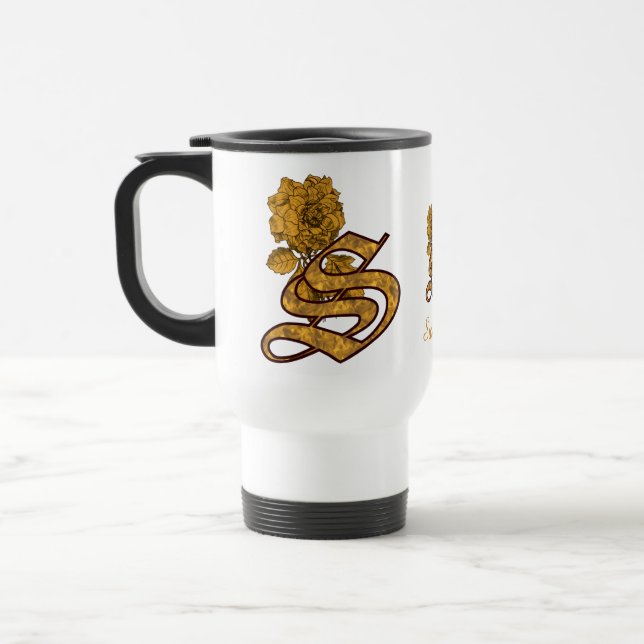 Monogram Initial S Elegant Gold Peony Personalized Reisebecher (Links)