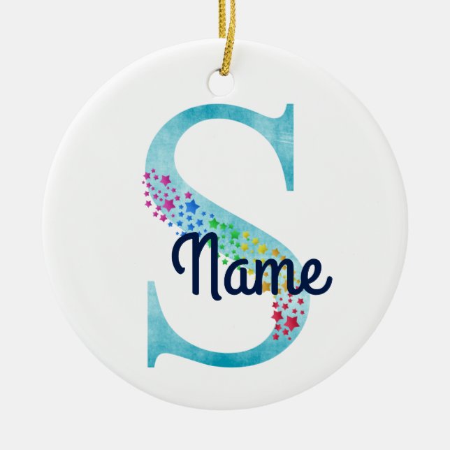 Monogram Initial S Rainbow Star Design Keramik Ornament (Vorne)