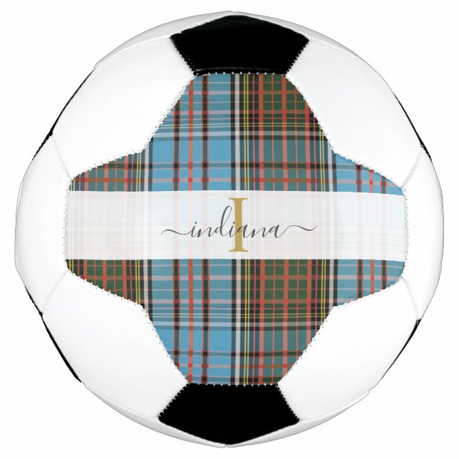Monogram, Initial Script Name Kariert Tartan Fußball (Vorderseite)