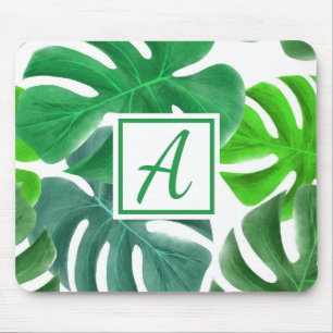 Monogram Initial Simple Green Nature Blätter Mousepad