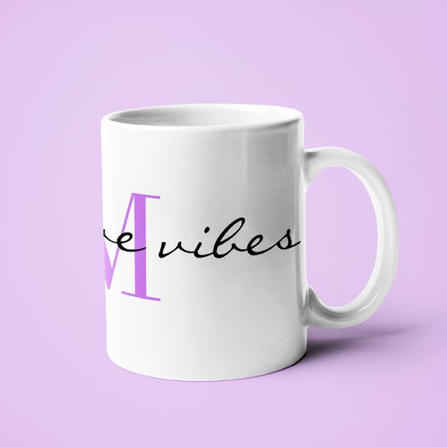Monogram Initial, Stylish Script Positive Vibes, Kaffeetasse (Von Creator hochgeladen)