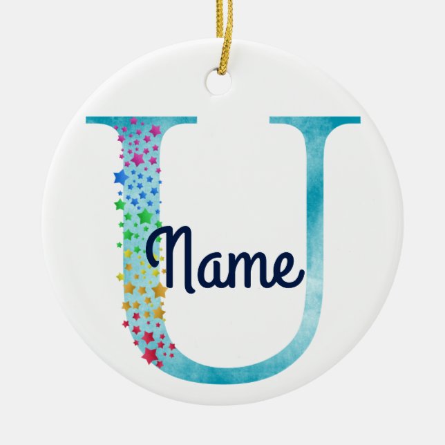 Monogram Initial U Rainbow Star Design Keramik Ornament (Vorne)
