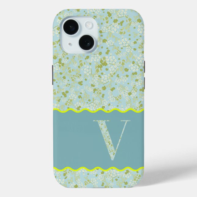 MONOGRAM INITIAL V ACQUA KLEINE BLUME Case-Mate iPhone HÜLLE (Rückseite)