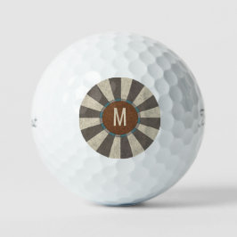 Monogram Initial Vintage Retro Sunburst Golfball