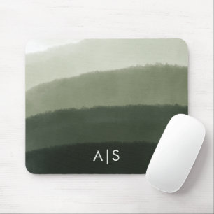 Monogram Initial Wasserfarbe Dschungel Grün Ombre Mousepad