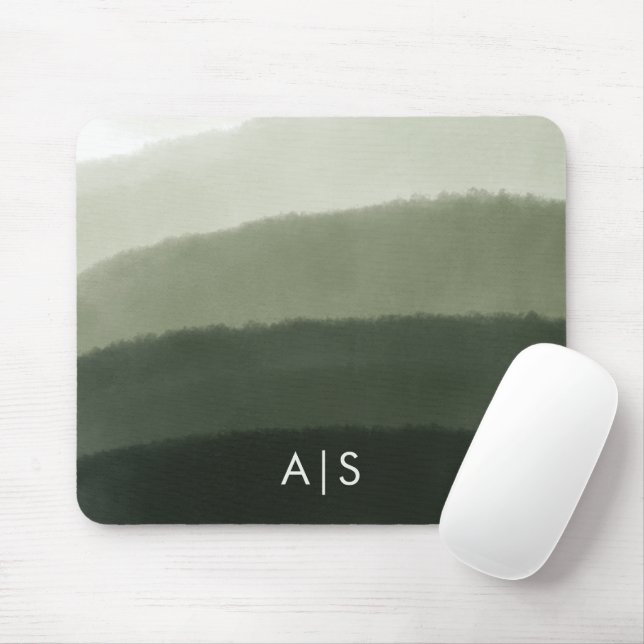 Monogram Initial Watercolor Jungle Green Ombre Mousepad (Mit Mouse)