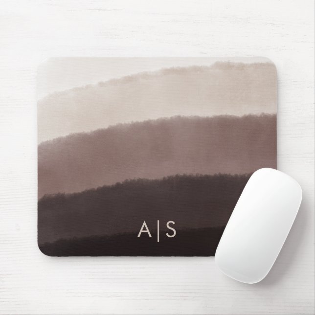 Monogram Initial Watercolor Walnut Brown Ombre Mousepad (Mit Mouse)