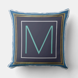 monogram (initial) with blue & gold border kissen