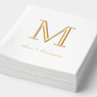 Monogram Initial with Names Gold Wedding Napkins