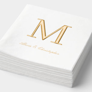 Monogram Initial with Names Gold Wedding Napkins Servietten Mit Folie