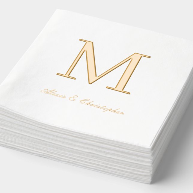 Monogram Initial with Names Gold Wedding Napkins Servietten Mit Folie (Ausschnitt)