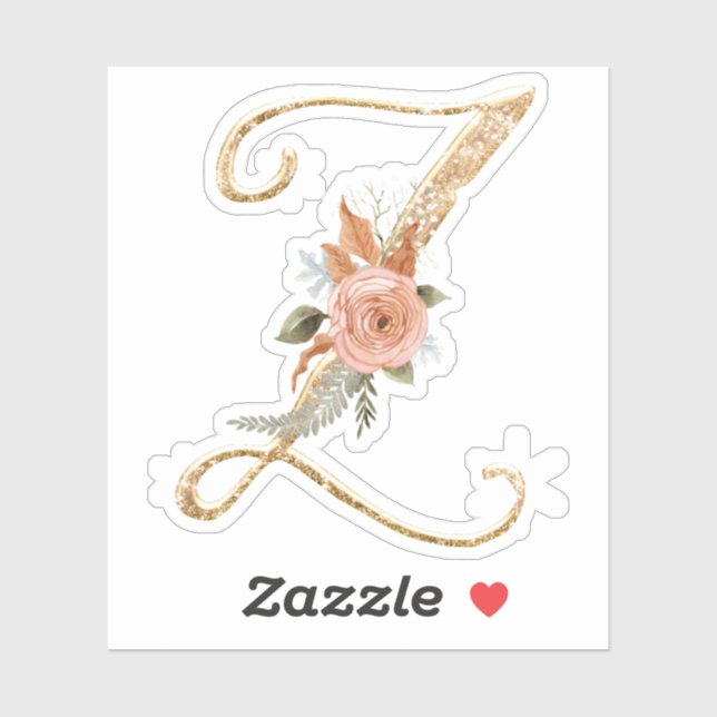 Monogram Initial Z Gold Glitzer Peony Rose Floral Aufkleber (Blatt)