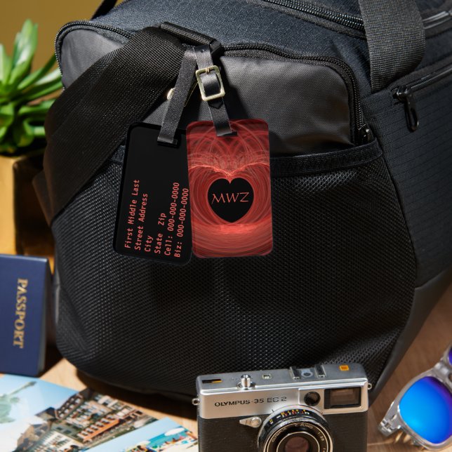 Monogram Initialed Red Heart Arkwork Custom Gepäckanhänger (Vorderseite & Rückseite)