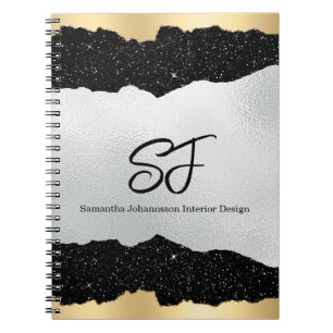 Monogram-Initialen auf Luxuriösem Black Silver & G Notizblock