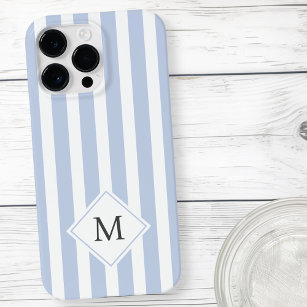 Monogram Initialen staubige hellblaue Streifen Case-Mate iPhone 14 Pro Max Hülle