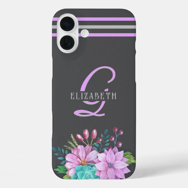 MONOGRAM Initialen Streifen Dunkelgrau Case-Mate iPhone Hülle (Rückseite)