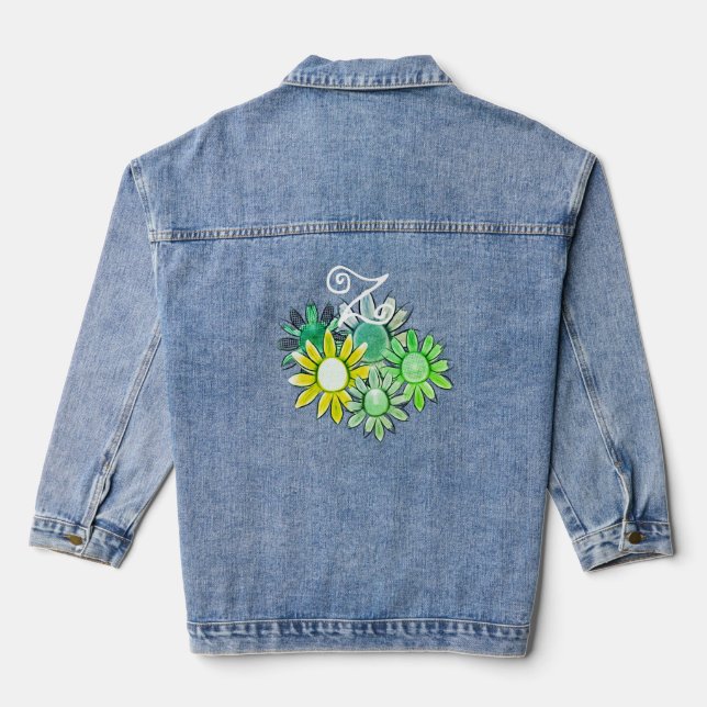 Monogram Initials 3 Foto Daisy-Blume Jeansjacke (Rückseite)