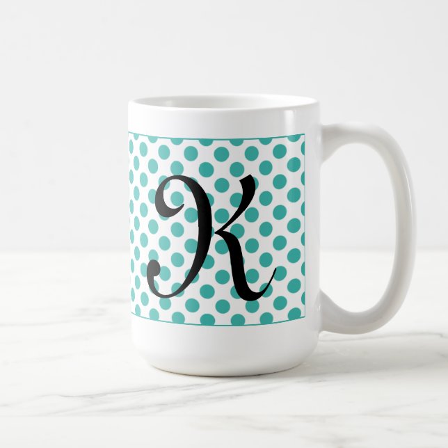Monogram Initials Aqua Polka Dots Tasse (Rechts)