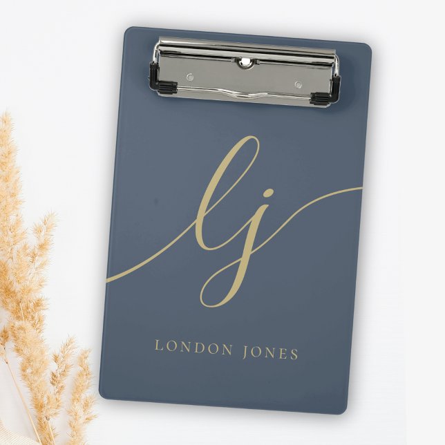 Monogram Initials Beruflich Gold Script Navy Mini Klemmbrett (Von Creator hochgeladen)