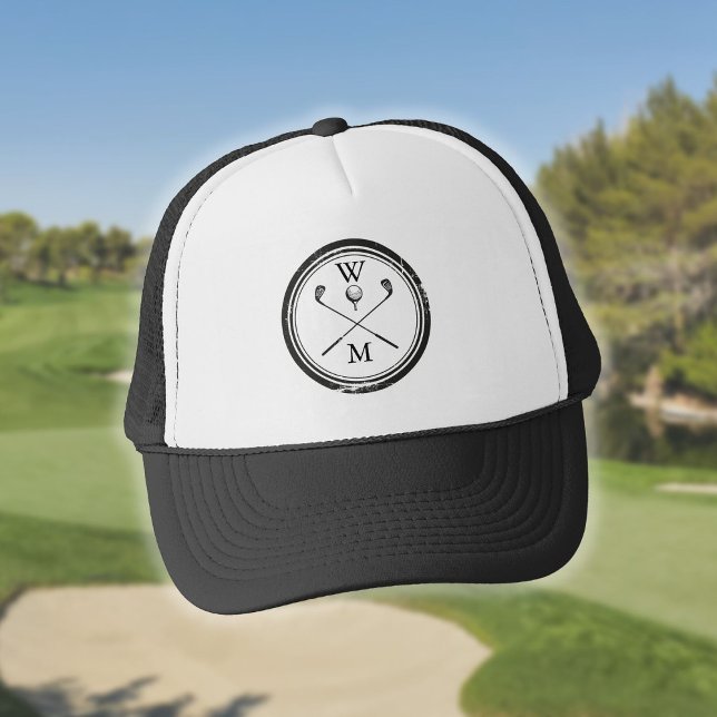 Monogram Initials Black and White Golf Truckerkappe (Monogram Initials Black and White Golf Trucker Hat)