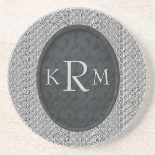Monogram Initials Black Floral Drink Untersetzer