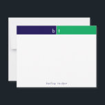 Monogram Initials Blue Green Band Stationierung Mitteilungskarte<br><div class="desc">Dieses einfache, moderne Design verfügt über ein zweifarbiges Band mit 2 Initialen und dem Namen/Text am unteren Rand. Klicken Sie auf die Schaltfläche Anpassen, wenn Sie die Designelemente anpassen und/oder den Text weiter verändern möchten! Variationen dieses Designs, zusätzliche Farben sowie koordinierende Produkte sind in unserem Shop, zazzle.com/store/doodlelulu verfügbar. Kontaktieren Sie...</div>