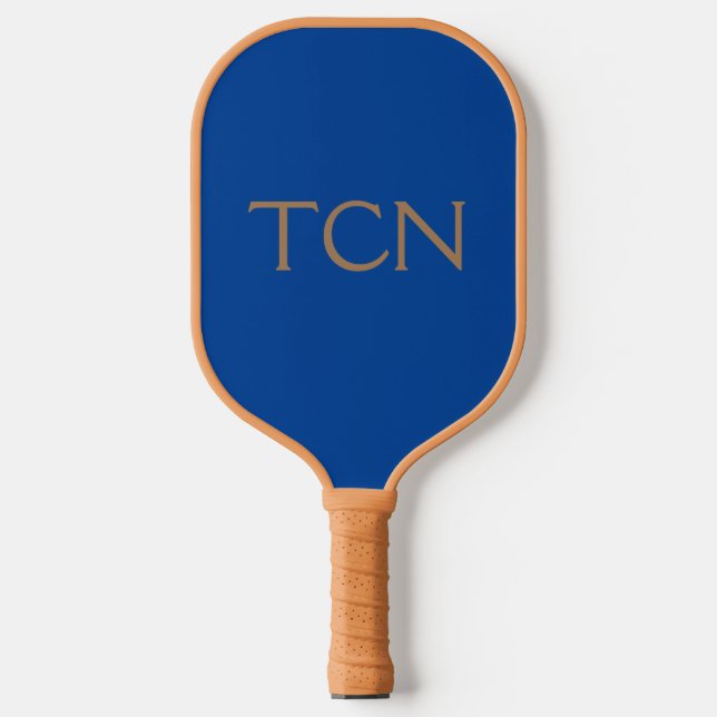 Monogram Initials Blue Tan Trendy Mens Women's Pickleball Schläger (Vorderseite)