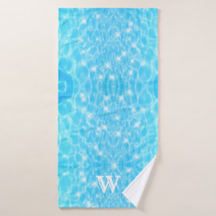 Monogram Initials blue water rippwater textures Badehandtuch