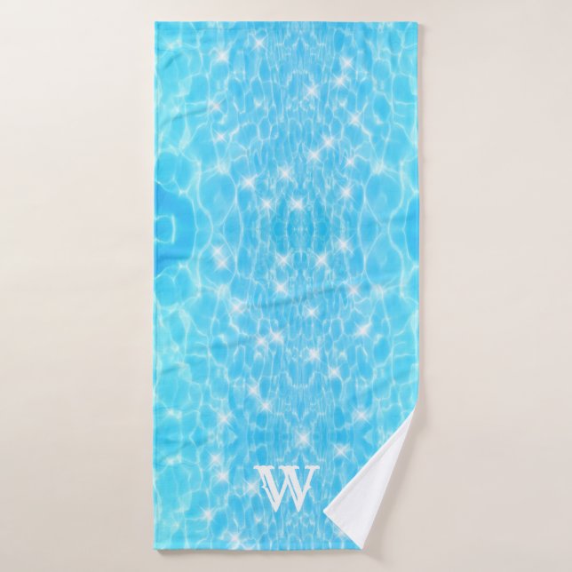 Monogram Initials blue water rippwater textures Badehandtuch (Badehandtuch)