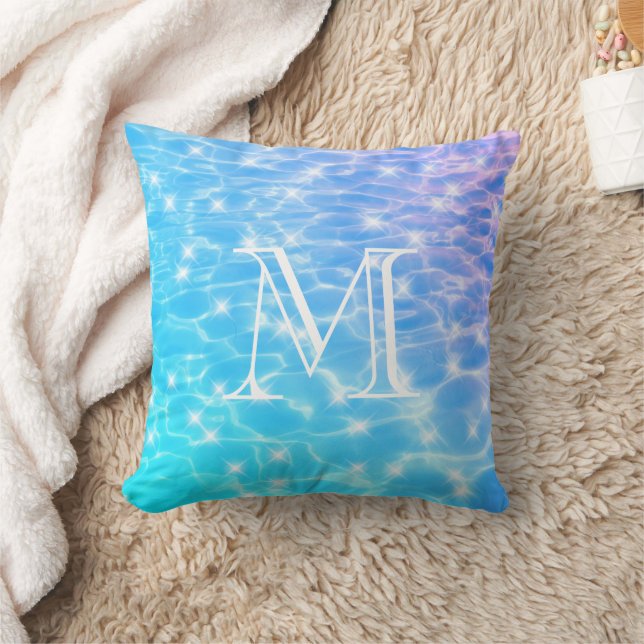 Monogram Initials blue water rippwater textures Kissen (Decke)