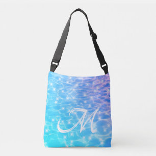Monogram Initials blue water rippwater textures Tragetaschen Mit Langen Trägern
