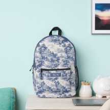 Monogram Initials Blue White Toile Pattern