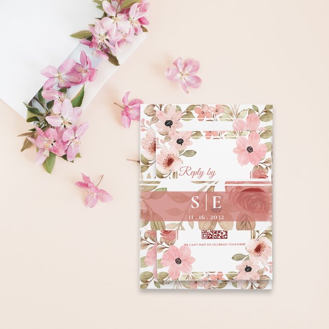Monogram Initials Blush Floral Wedding  Einladungsbanderole (Monogram Initials Blush Floral Wedding Invitation Belly Band)
