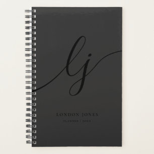 Monogram Initials Business Black Calligraphy Planer