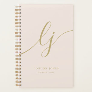 Monogram Initials Business Blush Gold Script Name Planer