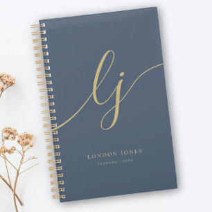 Monogram Initials Business Gold Script Navy Planer