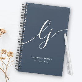Monogram Initials Business Planner Script Navy Planer