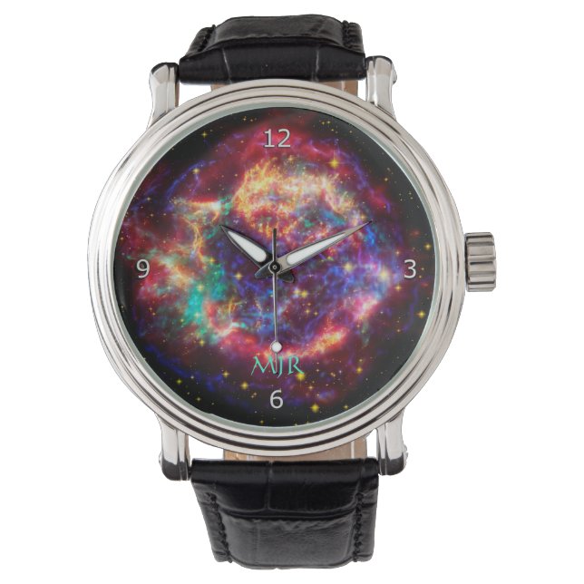 Monogram Initials Cassiopeia, Milky Way Supernova Armbanduhr (Vorderseite)