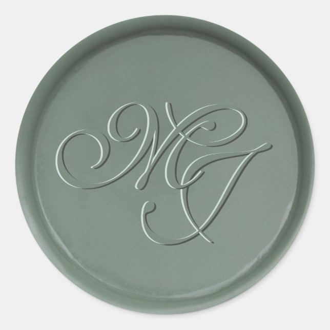 Monogram Initials Dark Sage Wax Siegel Sticker (Vorderseite)