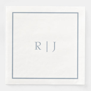 Monogram Initials Dusty Blue Elegant Wedding Serviette