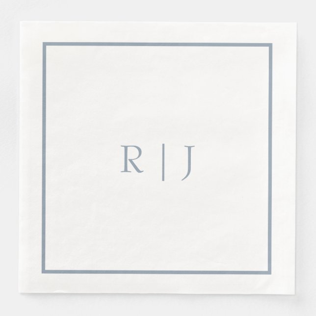Monogram Initials Dusty Blue Elegant Wedding Serviette (Vorderseite)