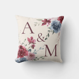 Monogram Initials Dusty Rose Blue Floral Ivory Kissen