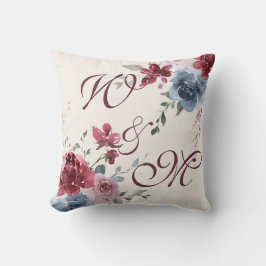 Monogram Initials Dusty Rose Blue Floral Ivory Kissen