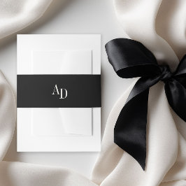 Monogram initials elegant black ivory wedding einladungsbanderole