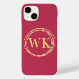 Monogram Initials Elegant Hot Pink Gold Circles Case-Mate iPhone 14 Hülle