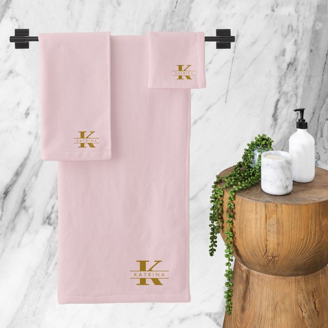 Monogram Initials Elegant Modernes Blush Pink Gold Badhandtuch Set (Monogram Initials Elegant Modern Blush Pink Gold Bath Towel Set)