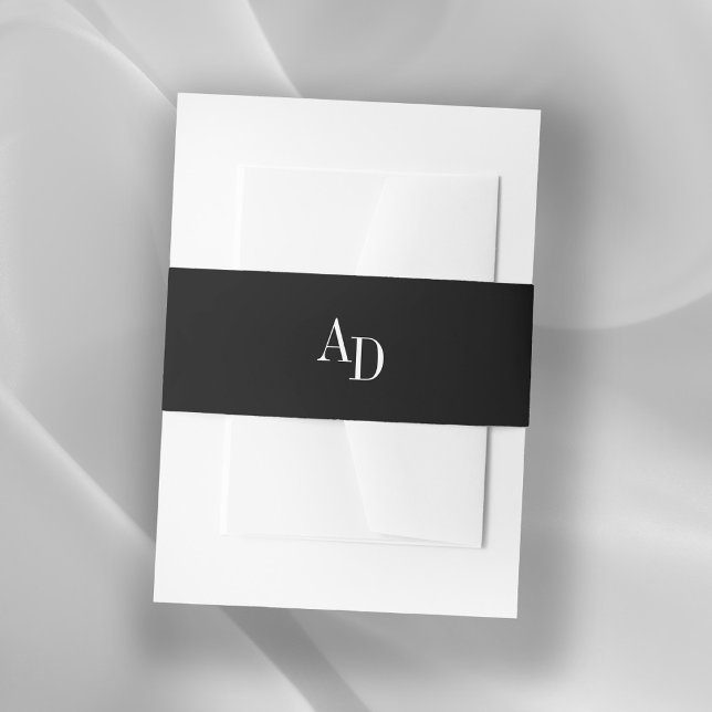 Monogram initials elegant white black wedding einladungsbanderole (Von Creator hochgeladen)