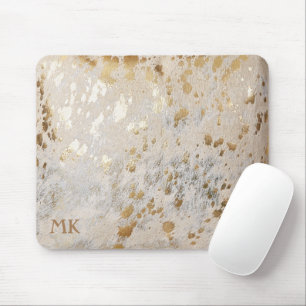 Monogram Initials Gold Cowhide Print Metallic Mousepad