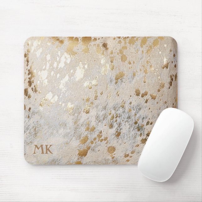 Monogram Initials Gold Cowhide Print Metallic Mousepad (Mit Mouse)